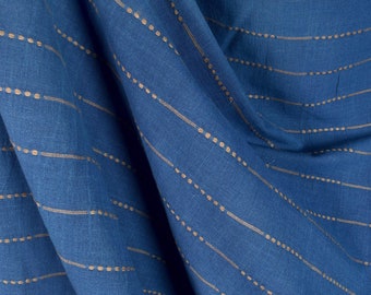 Handwoven Navy Cotton Fabric, Mocha Stripe, Thai Craft Fabric By The Yard