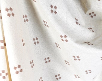 Textured woven neutral beige cotton, mocha brown check cross pattern, unbleached, soft and airy, Thailand craft cloth sewing supply PHA175