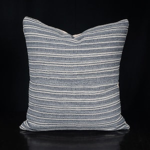 Hmong Pillow Cover, 20 inch, Gray and White Striped Throw Pillow, Handwoven cotton, natural dye FG73