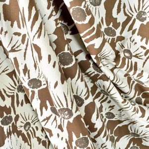 Abstract flower print fabric, natural cotton twill, off-white background, two-tone brown pattern 45&quot; wide, Thai craft, fabric by yard PHA383