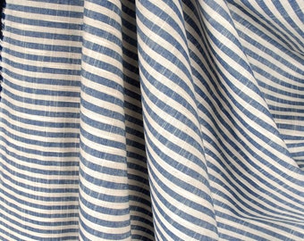 Striped muslin cotton fabric, Blue and beige soft tone dye, lightweight, summery feel, semi sheer Thailand woven fabric by the yard PHA46