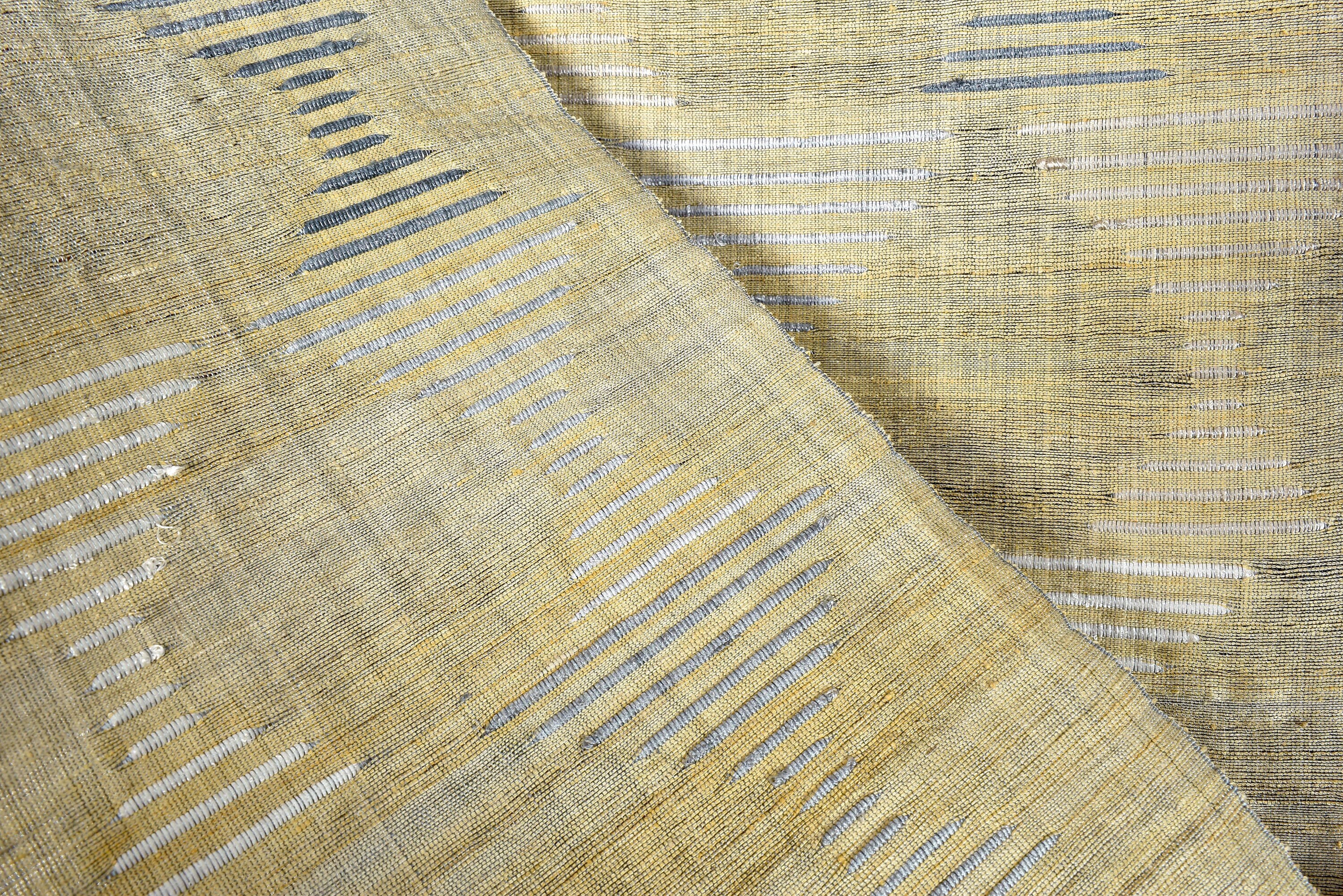 Beautiful handwoven golden gray white 100% raw silk table runner, Laos tapestry textile, rustic natural dye boho ethnic wall art decor RB88