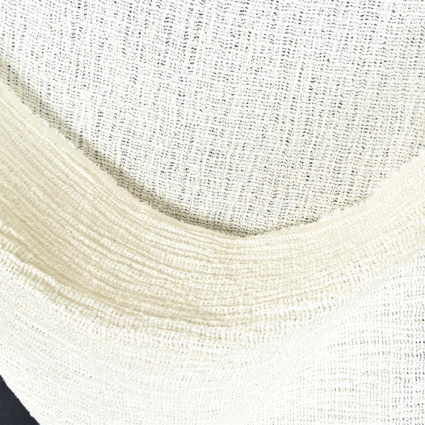 Cotone elastico non sbiancato, tessuto strutturato bianco sporco neutro, effetto uncinetto a trama larga funky, tessuto tagliato su misura, PHA52