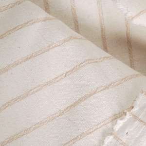 Sturdy Off-White Cotton Fabric, Woven Tan Stripes, Thailand Loom