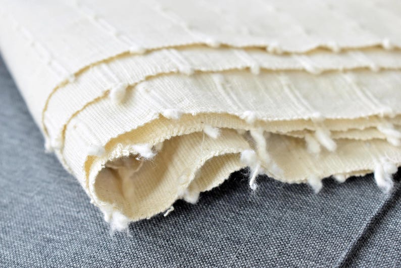 Geometric Thai Woven Cotton Fabric, Beige Upholstery Material image 16