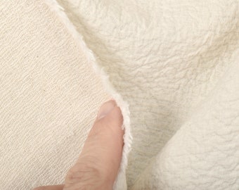 Neutral unbleached cream textured cotton, big texture, quilted and crinkled, 2-ply, heavy-weight Thailand woven fair trade fabric PHA137