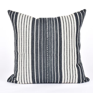 Striped Throw Pillow Cover, 22 inch, Hmong Handwoven Pillowcase, Ethnic, neutral, organic dye KK55