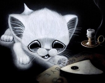 Cat Art Print Ghost Ouija Board