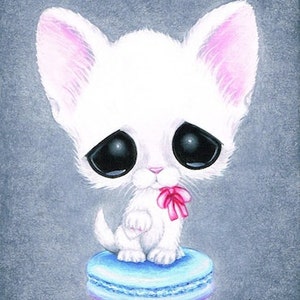 White Cat Art Print Macaroon