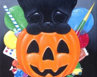 Black Cat Art Print Halloween Candy