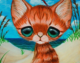 Orange Katze Kunstdruck Strand