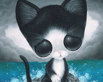 Tuxedo Cat Art Print Beach