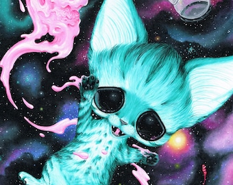 Cat Art Print Space Ice Cream