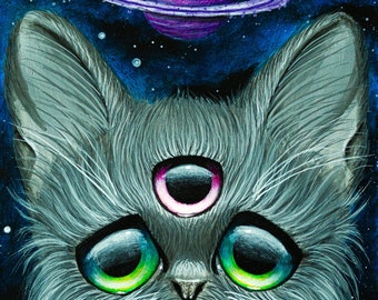 Graue Katze Kunstdruck Saturn