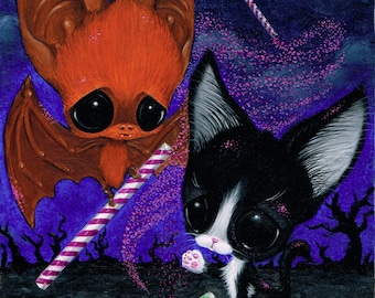 Cat Bat Sweets Pixy Stix Art Print