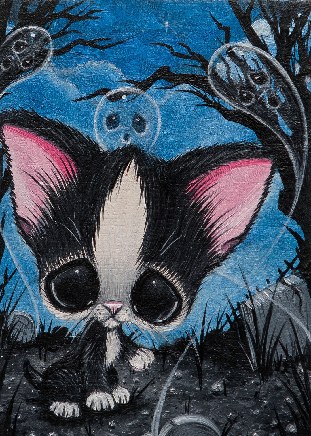 Tuxedo Cat Art Print Cemetery - Etsy