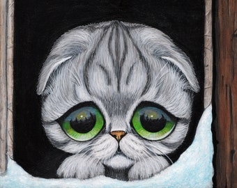 Scottish Fold Katze Original Acrylgemälde