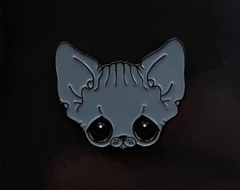 Gray Sphynx Hairless Cat Enamel Pin