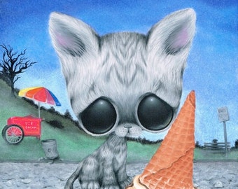 Cat Art Print Ice Cream