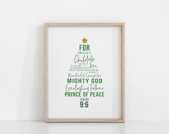 PRINTABLE - Isaiah 9:6 - For Unto Us a Child is Born - Green Gold Tree