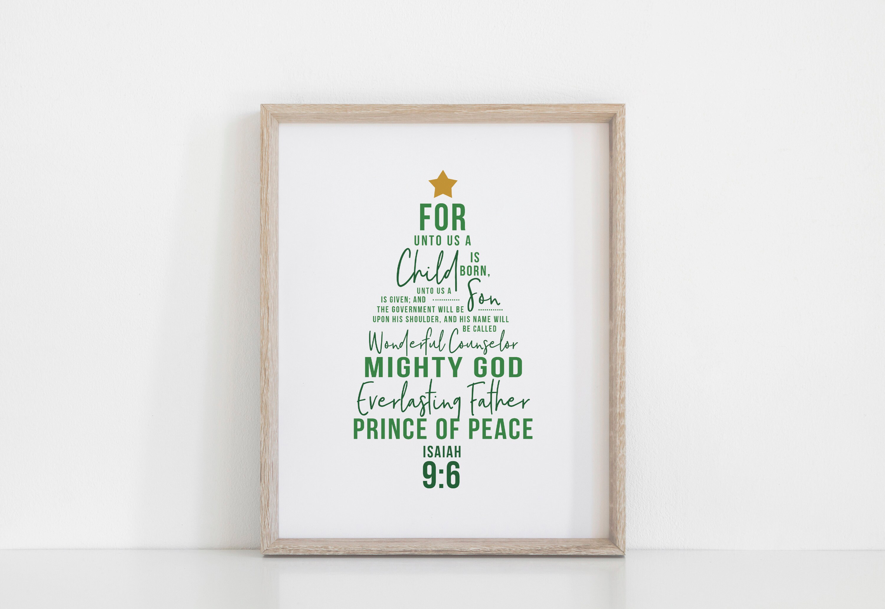PRINTABLE - Isaiah 9:6 - For Unto Us a Child is Born - Green Gold Tree