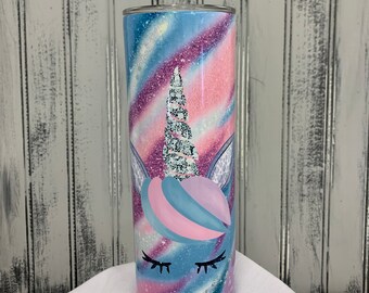 Milky Way Unicorn with Glitter Effect Sublimated 20 Ounce Straight Tumbler-Unicorn Tumbler-Rainbow Unicorn Tumbler