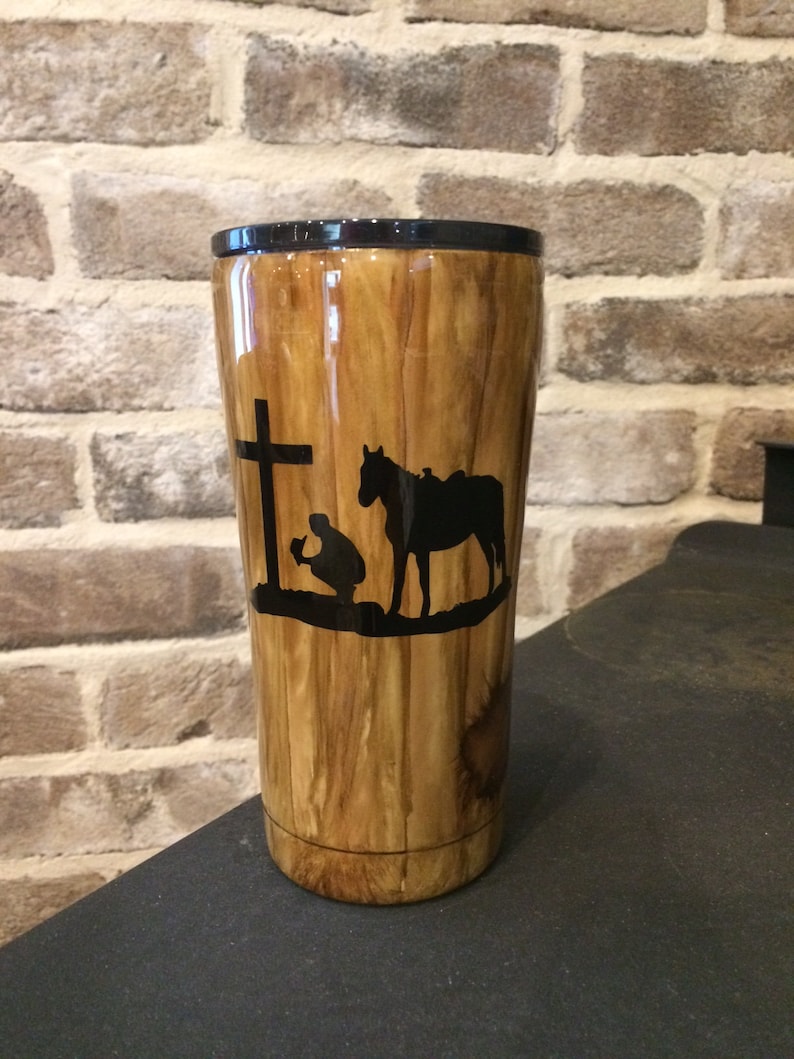Woodgrain Tumbler Cowboy and Cross Western