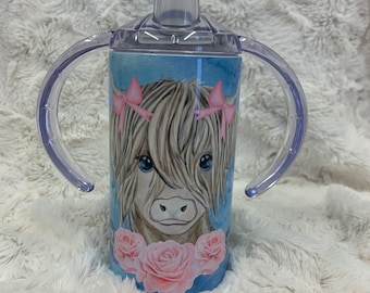 Super Cute Baby Highland Cow Toddler Sippy Cup, Cow sippy cup, Highland Cow cup