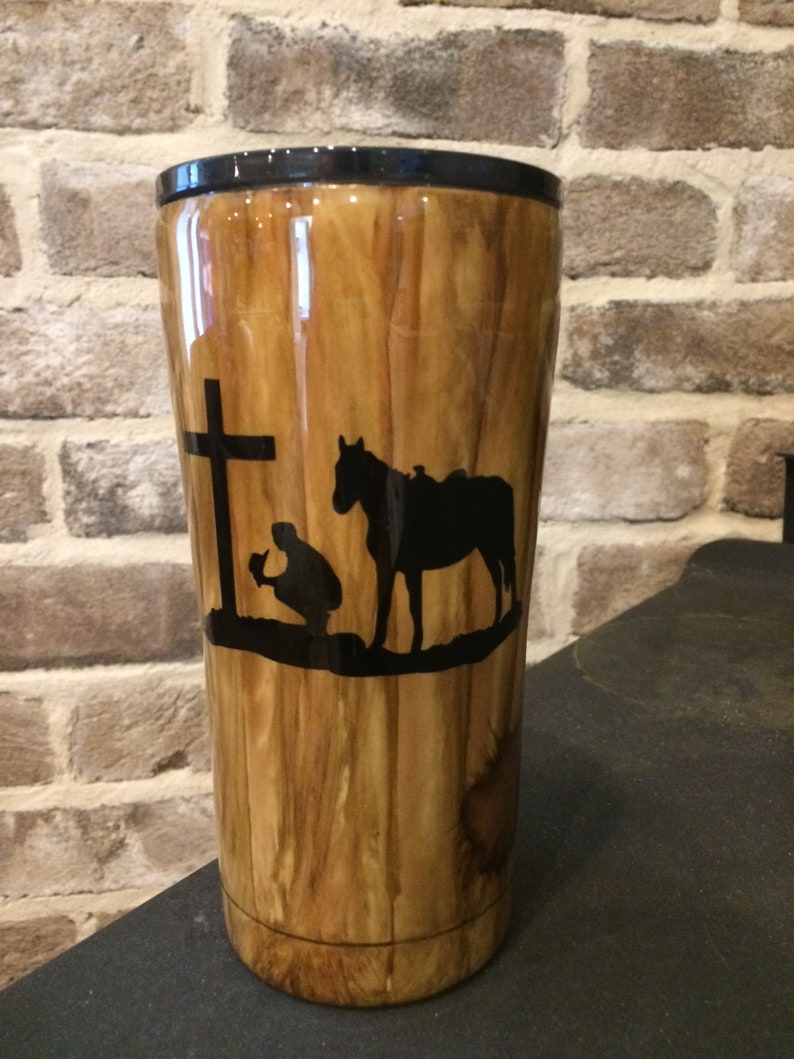 Woodgrain Tumbler Cowboy and Cross Western