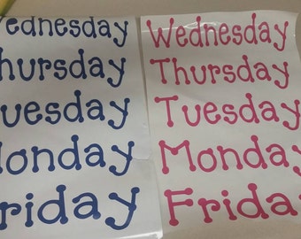 Large vinyl days of the week for classrooms and home organizing - great for teachers & Kids! Endless font and color choices!