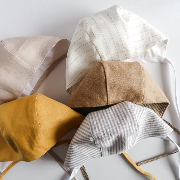 Linen baby bonnet, neutral color bonnet, handmade in US