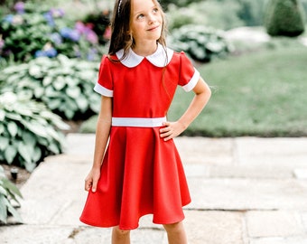 Annie Dress red girls dress with peter pan collar, Holiday dress