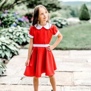 Annie Dress red girls dress with peter pan collar, Holiday dress image 1