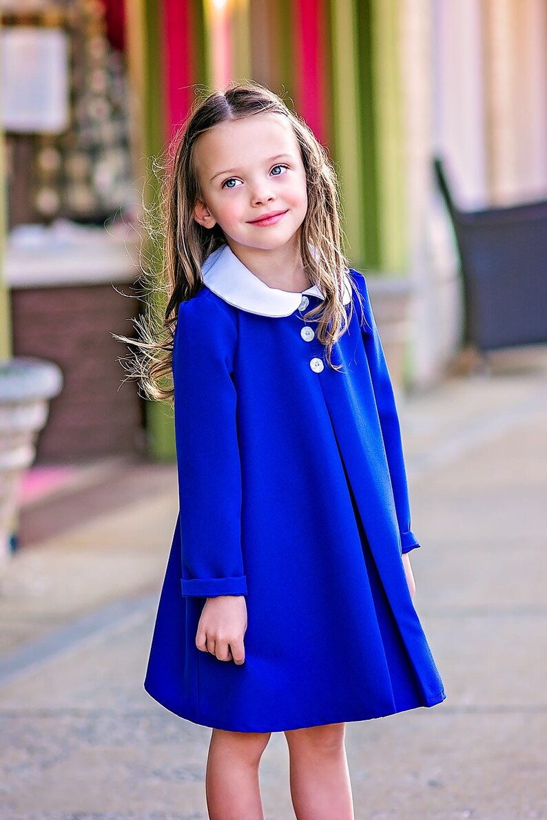Madeline blue girls dress with white peter pan collar size 2t Etsy