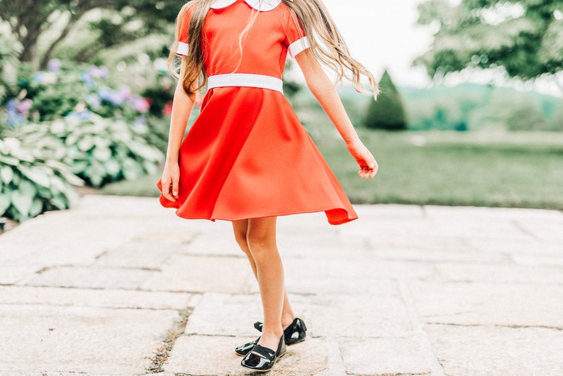 Annie Dress red girls dress with peter pan collar, Holiday dress image 3