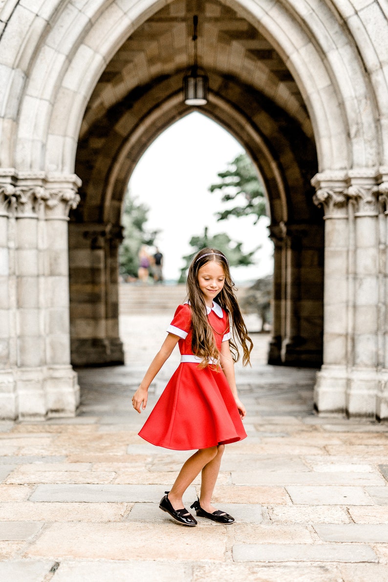 Annie Dress red girls dress with peter pan collar, Holiday dress image 4