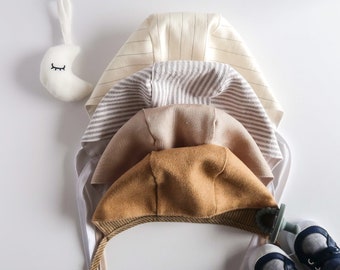 Linen baby bonnet, neutral colors baby bonnet
