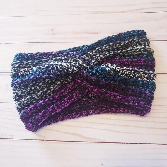 Crochet Turban Twist Headband in Variegated Fluorite