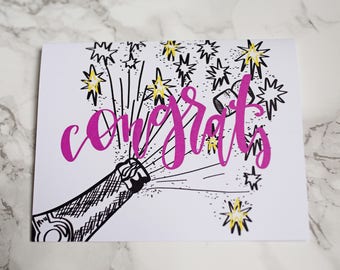 Congratulations greeting card, congrats card, congrats stationary, congratulatory stationary, congrats champagne card, greeting card