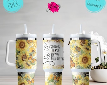 She Is Strong - Best-Selling 40oz Insulated Tumbler with Handle and Straw – Durable and Stylish Drinkware