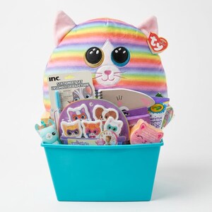 ainbow Cat Kids Gift Basket | Personalized Custom Name Girls Kitty Activity Care Package, Birthday Spa Box, Cute Kitty Bath Toys Gift