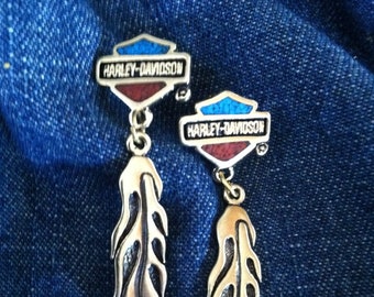 Silver Harley Davidson HD Shield & Flames Earrings