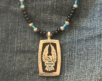 Silver Eagle and Turquoise Bar / Shield Pendant Necklace