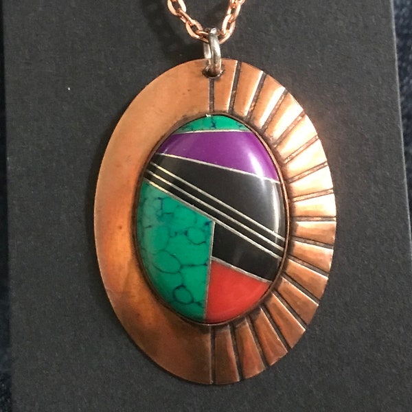 Copper & Stone Inlay Pendant Necklace