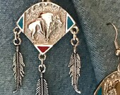 Silver Buffalo Shield Earrings w Inlay