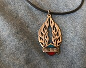 Silver HD Shield and Flames Pendant Necklace - sterling silver clasp