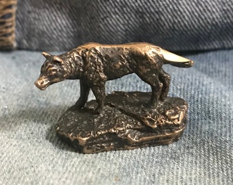 Solid Bronze Wolf Statue - Miniature