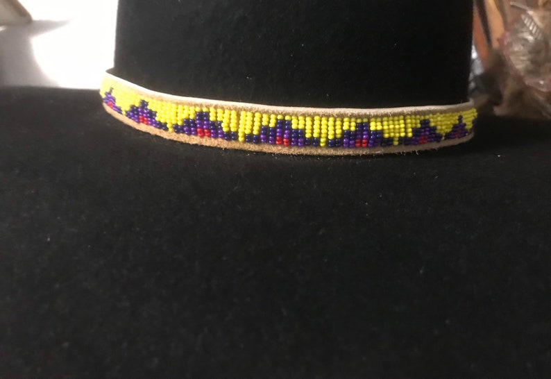 Blue Red Yellow Beaded Hatband Purple
