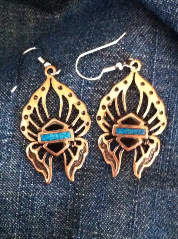 Copper Harley Davidson Butterfly Earrings