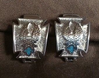 Silver HD Biker Eagle & Turquoise Shield Watchband - White Bronze